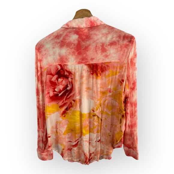 Fig & Flower Anthropologie Womens size Small Boho Coral Crinkle Floral Top - Picture 2 of 10